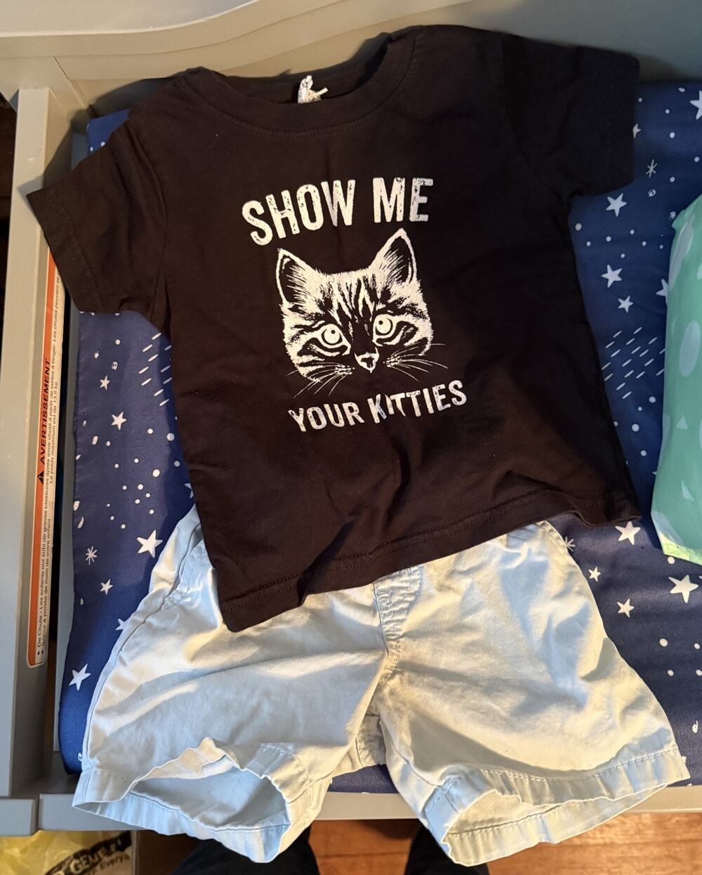 18m “Show Me Your Kitties” T-Shirt + Cat & Jack Blue Shorts Baby Boy Toddler